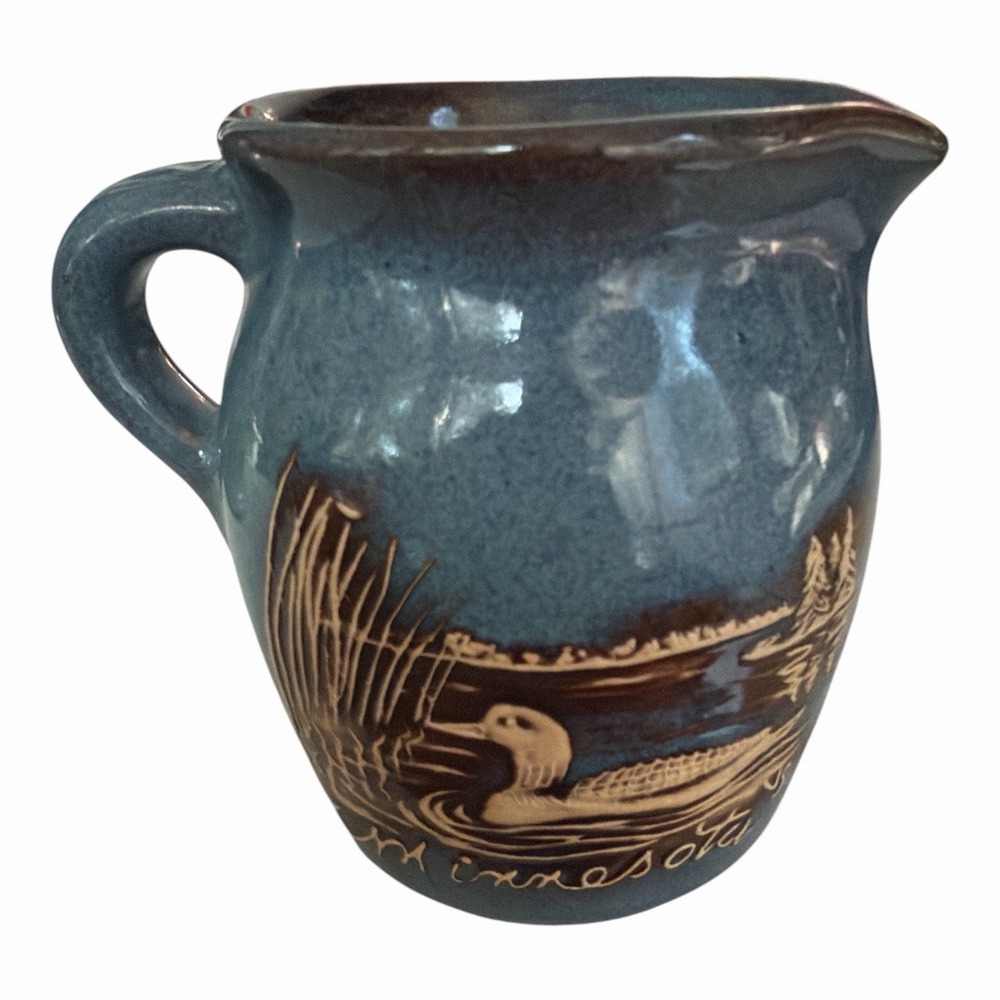 Sandhurst Stoneware MN Loon Mini Pitcher New Ulm Minnesota Art Pottery #297 Blue